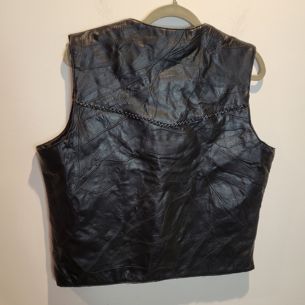 Twin Creek Mens Size Xl Black Biker Leater Vest - Picture 2 of 6